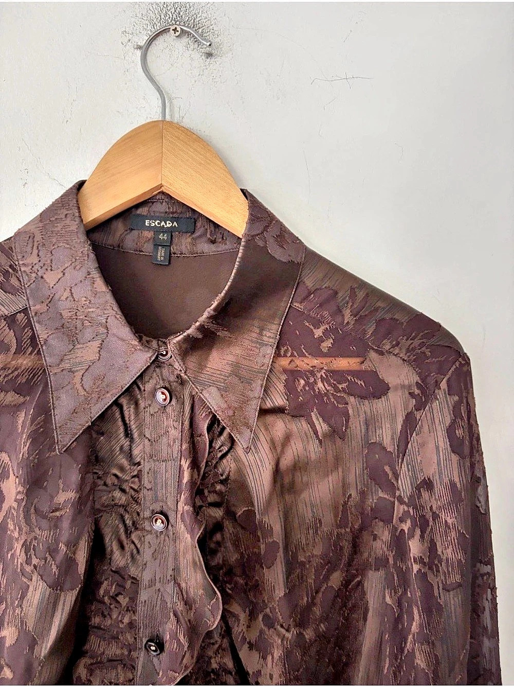 Escada Silk Sheer Floral Blouse Size 44 - Picture 2 of 5
